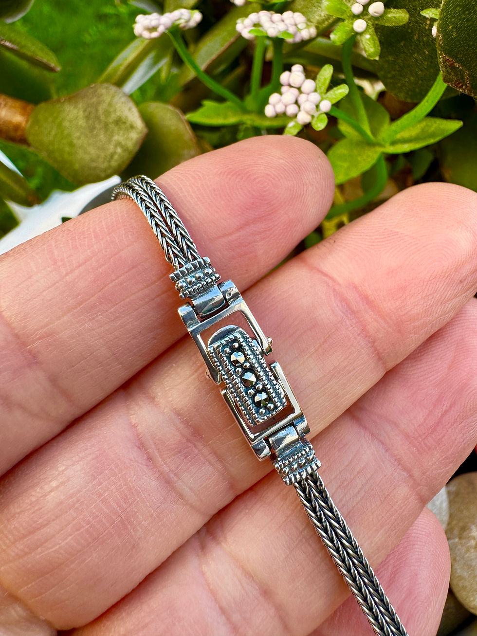 Thumbnail: Blue Topaz(AAAAA) Sterling Silver Marcasite Bracelet,vintage bracelet, wedding, gifts, Irish business , high quality jewl