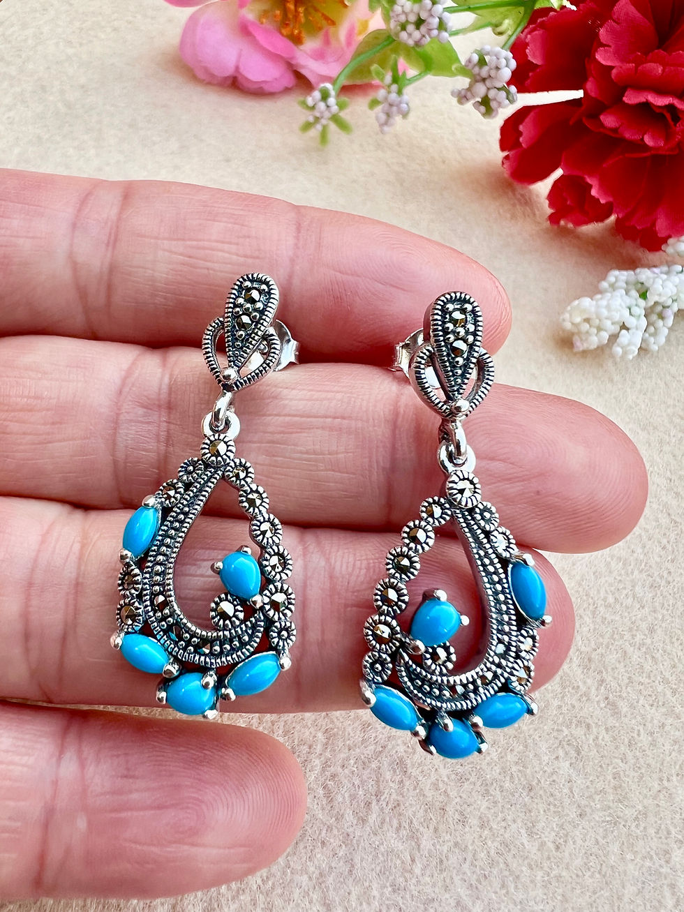Thumbnail: Turquoise  Marcasite Sterling Silver Earrings