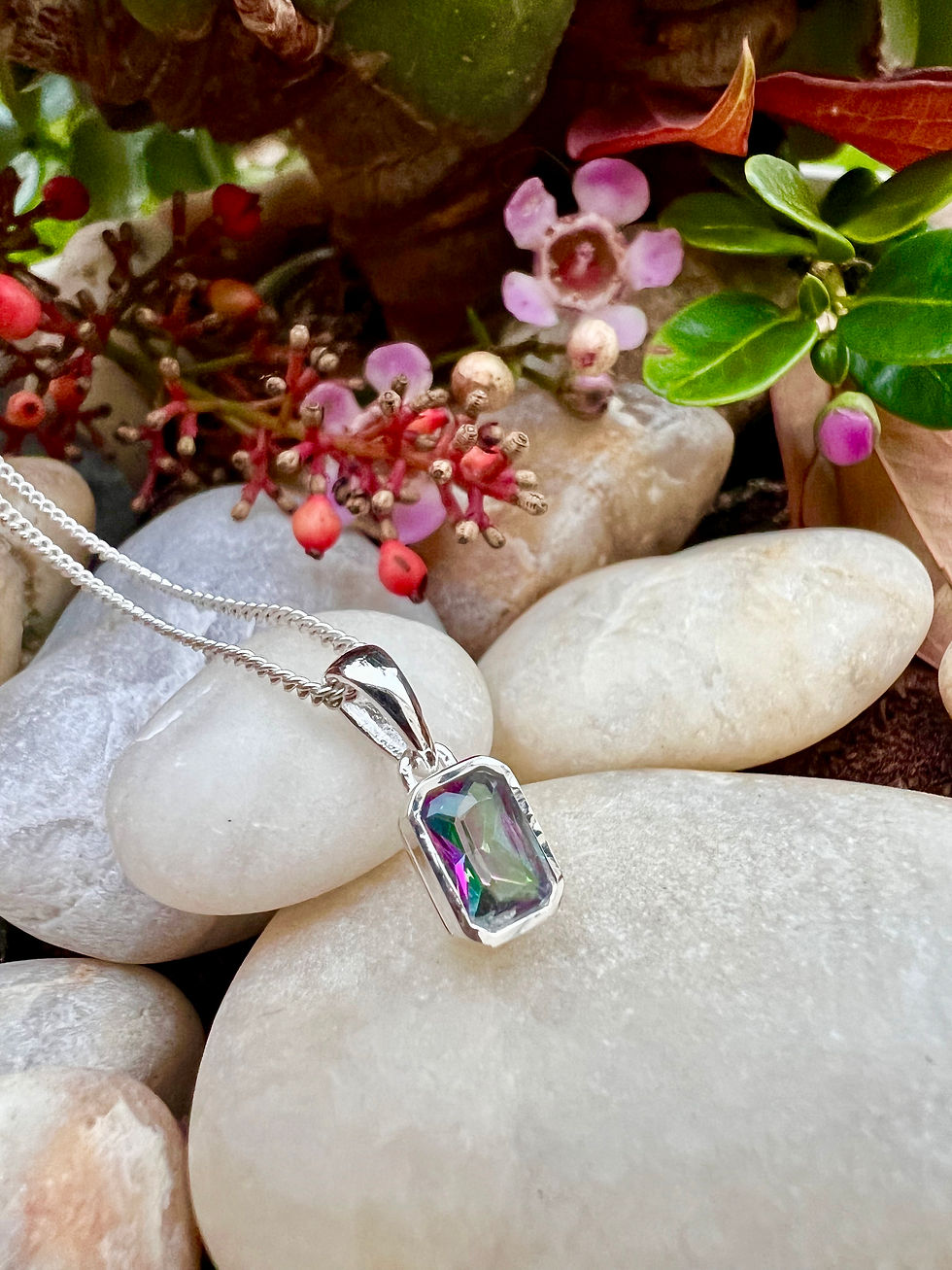 Dainty Mystic Topaz Sterling Silver Necklace,Gifts, 925 SILVER, IRELAND, FAST DELIVERY
