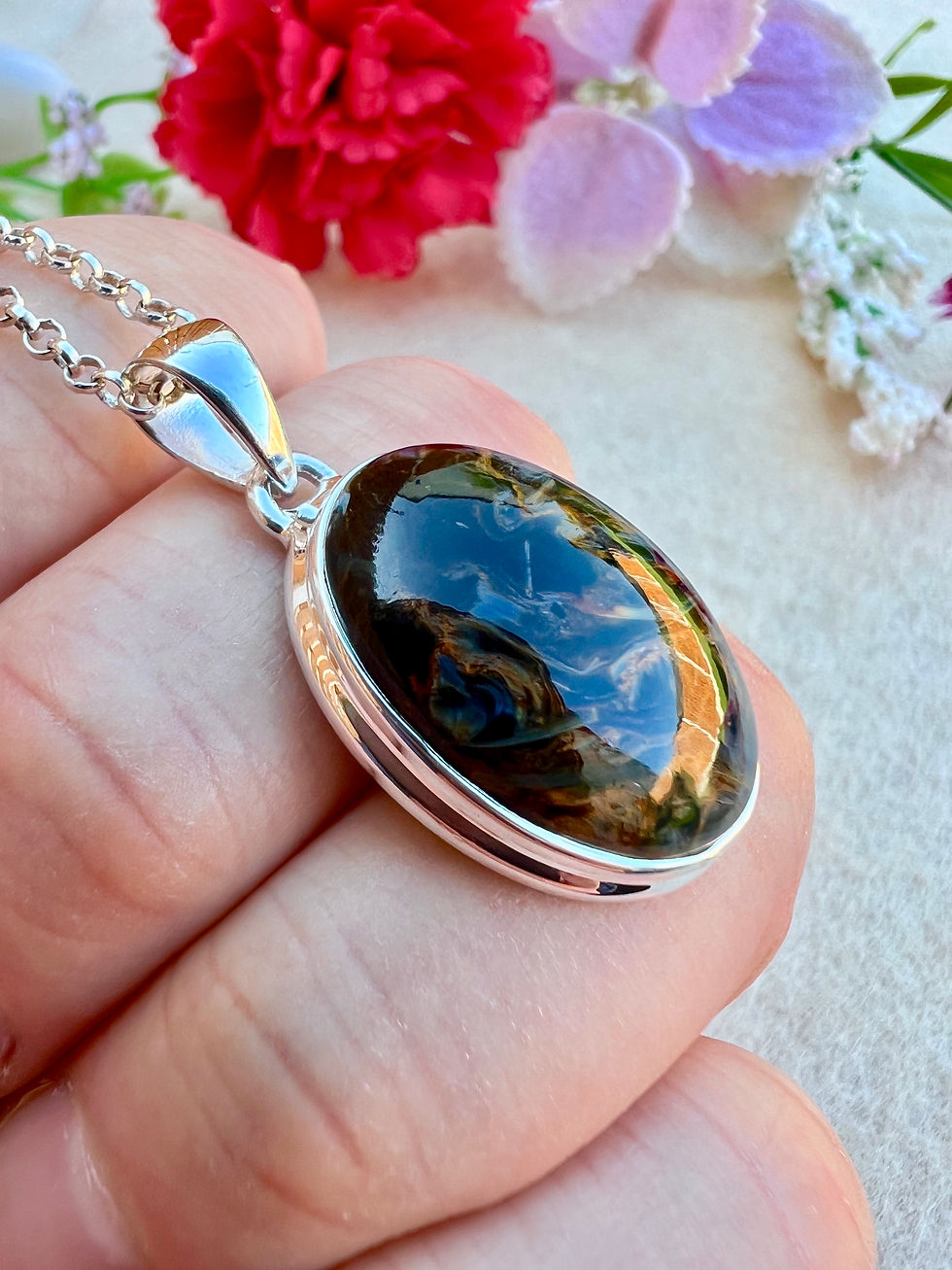Thumbnail: African Pietersite set in Silver Necklace