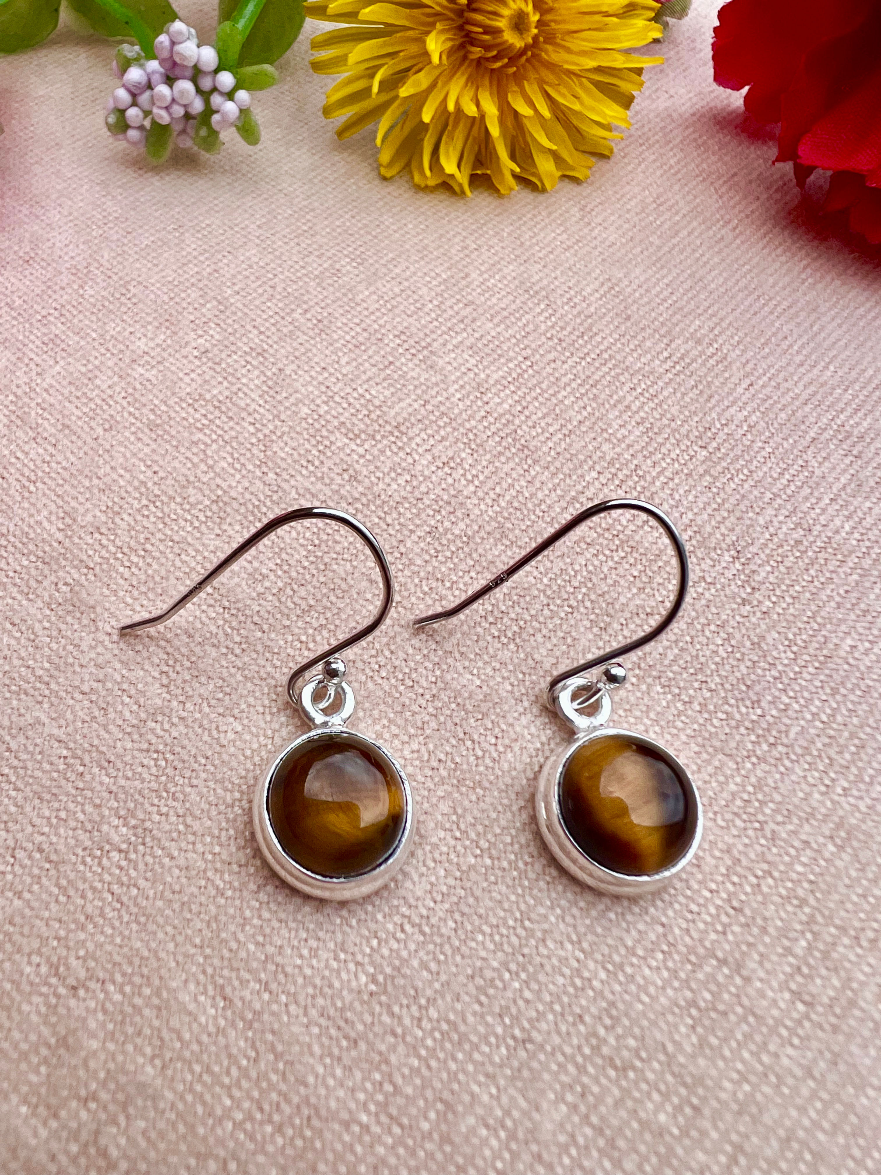 handmade Genuine Tiger Eye Sterling Silver Earrings, ireland, everyday earrings, gifts,fast delivery
