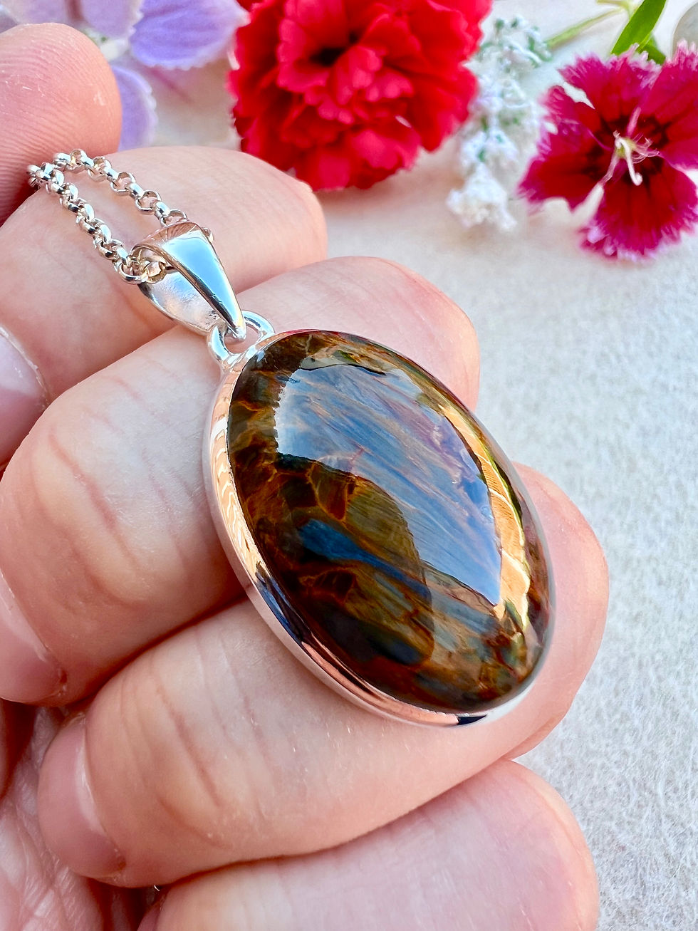 Thumbnail: African Pietersite set in Silver Necklace