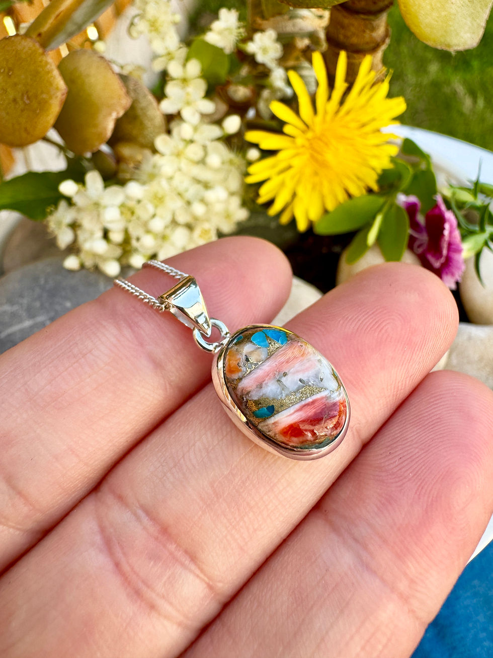 Thumbnail: Spiny Oyster Arizona Turquoise Silver Necklace