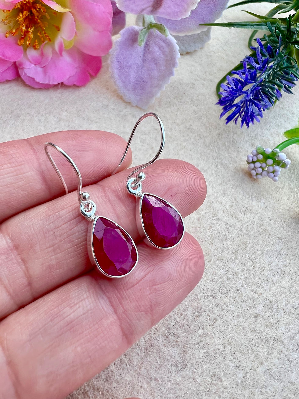 Thumbnail: Semi Precious Ruby Silver Earrings
