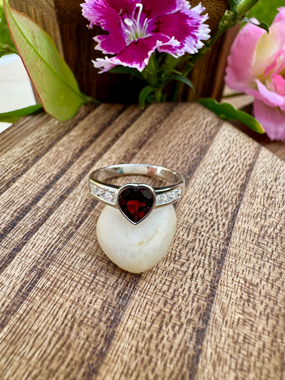 African Garnet Heart Sterling Silver Ring