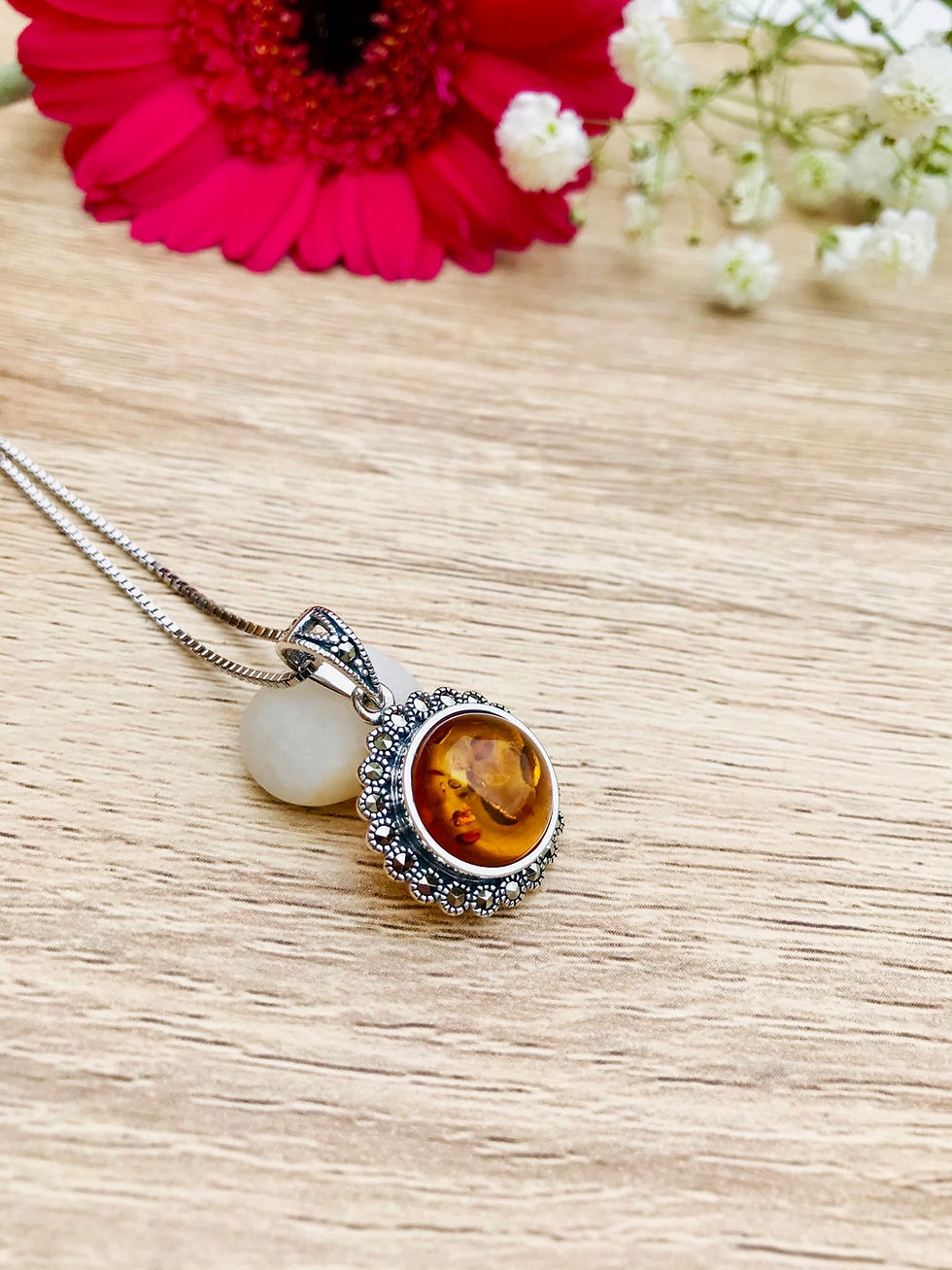 Thumbnail: Baltic Amber Marcasite Necklace
