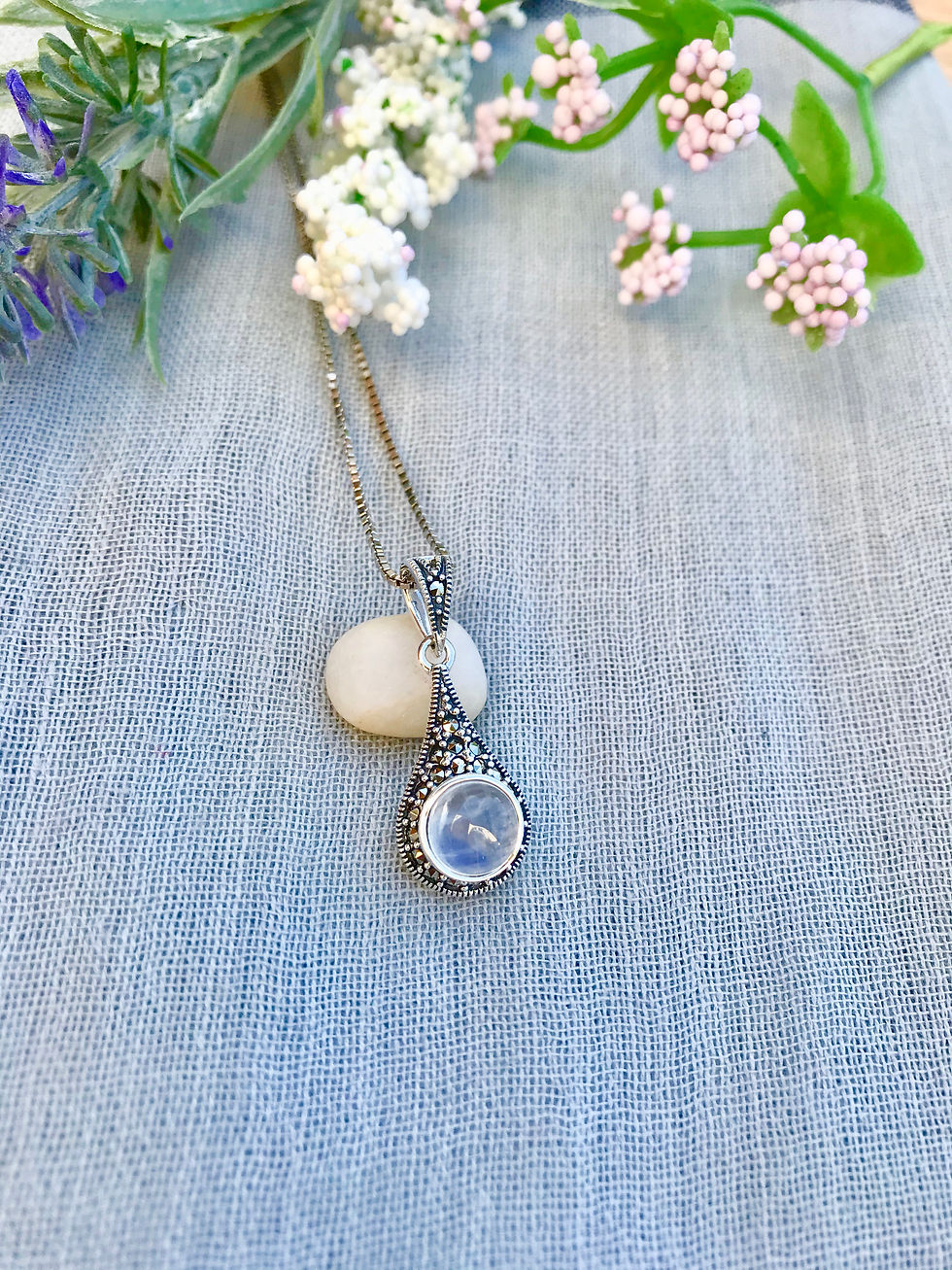Thumbnail: Rainbow Moonstone Marcasite Silver Necklace
