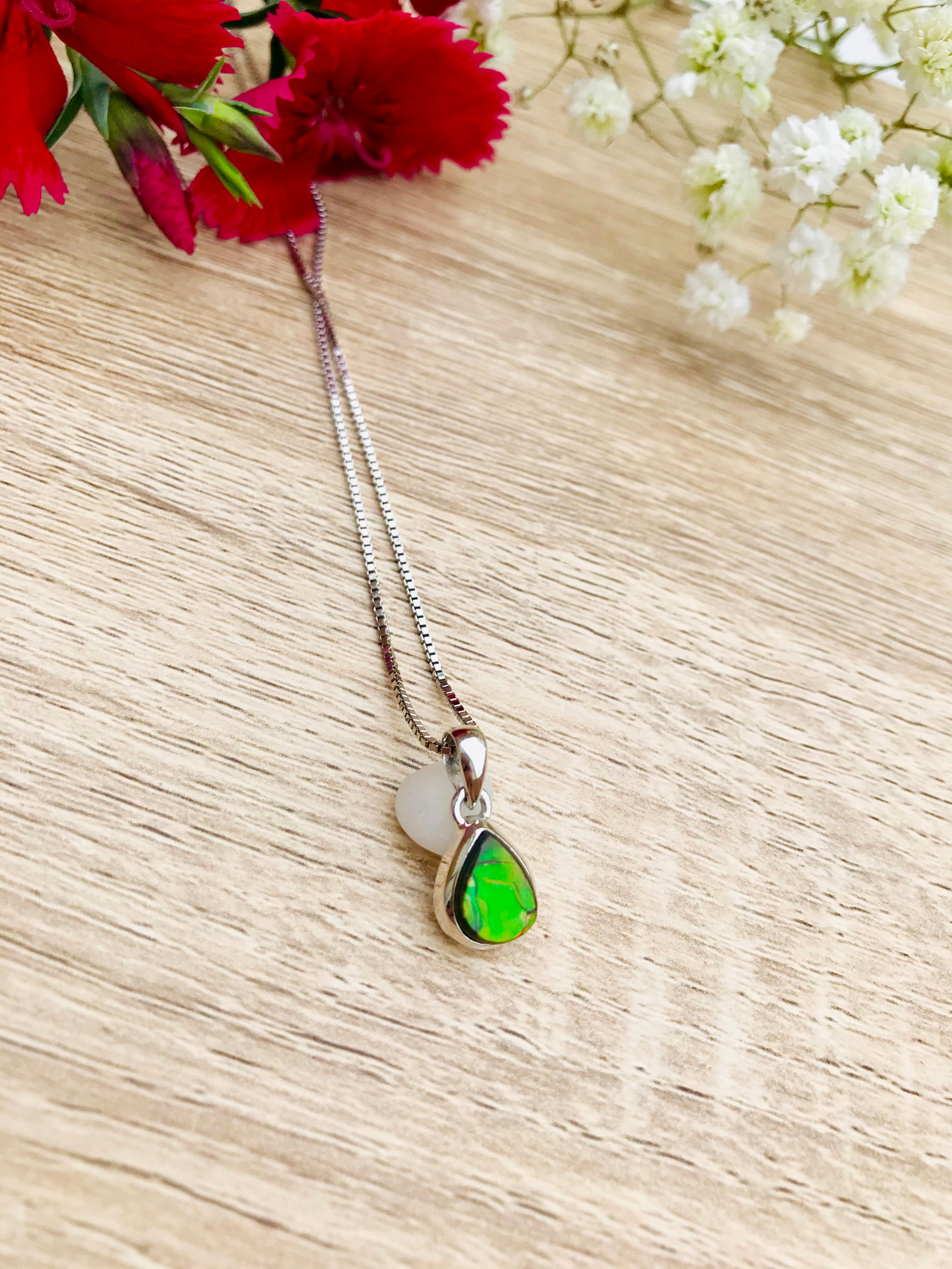 Canadian Ammolite Sterling Silver Necklace ,Ireland,Handmade
