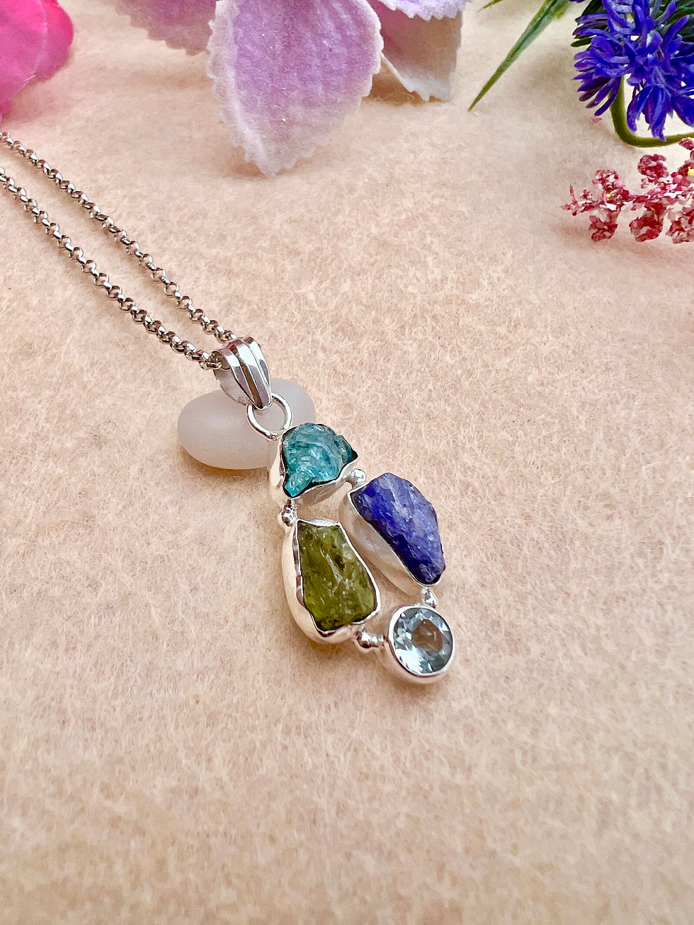 Thumbnail: Multi-Gemstone Sterling Silver Necklace