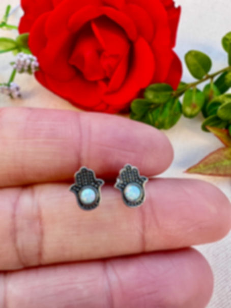 Opal Hamsa Hand Sterling Silver Stud Earring