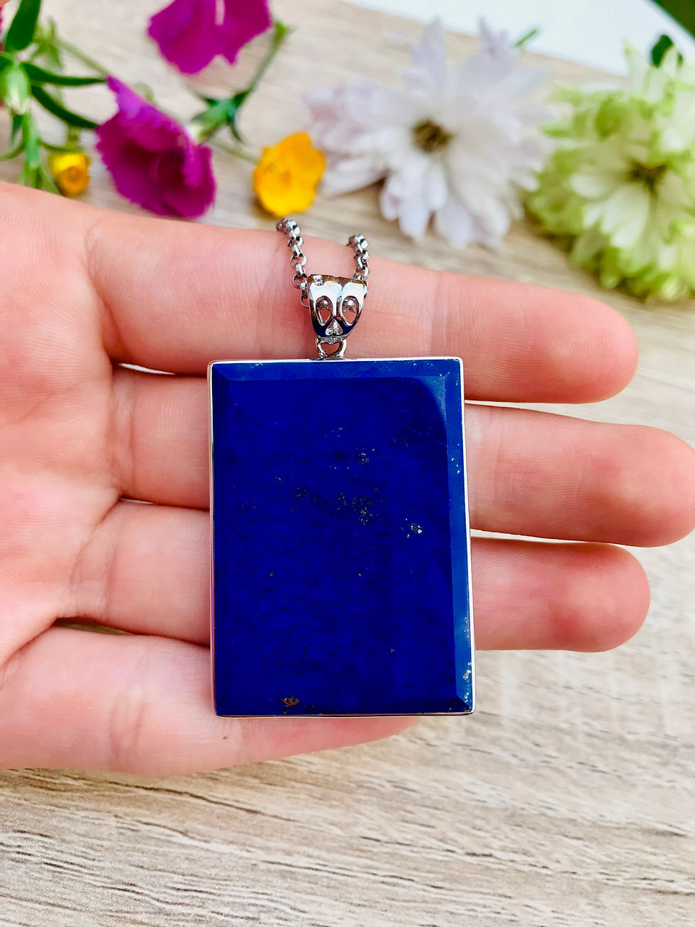 Thumbnail: High Grade Afghan Lapis Lazuli Silver Necklace