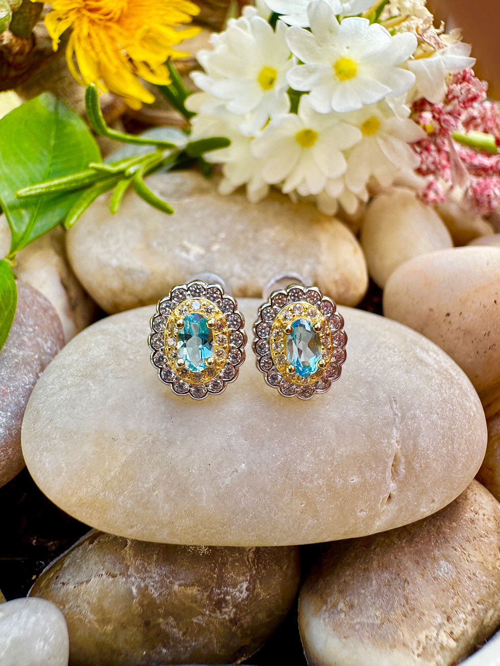 Thumbnail: Blue Topaz Silver Stud Earrings