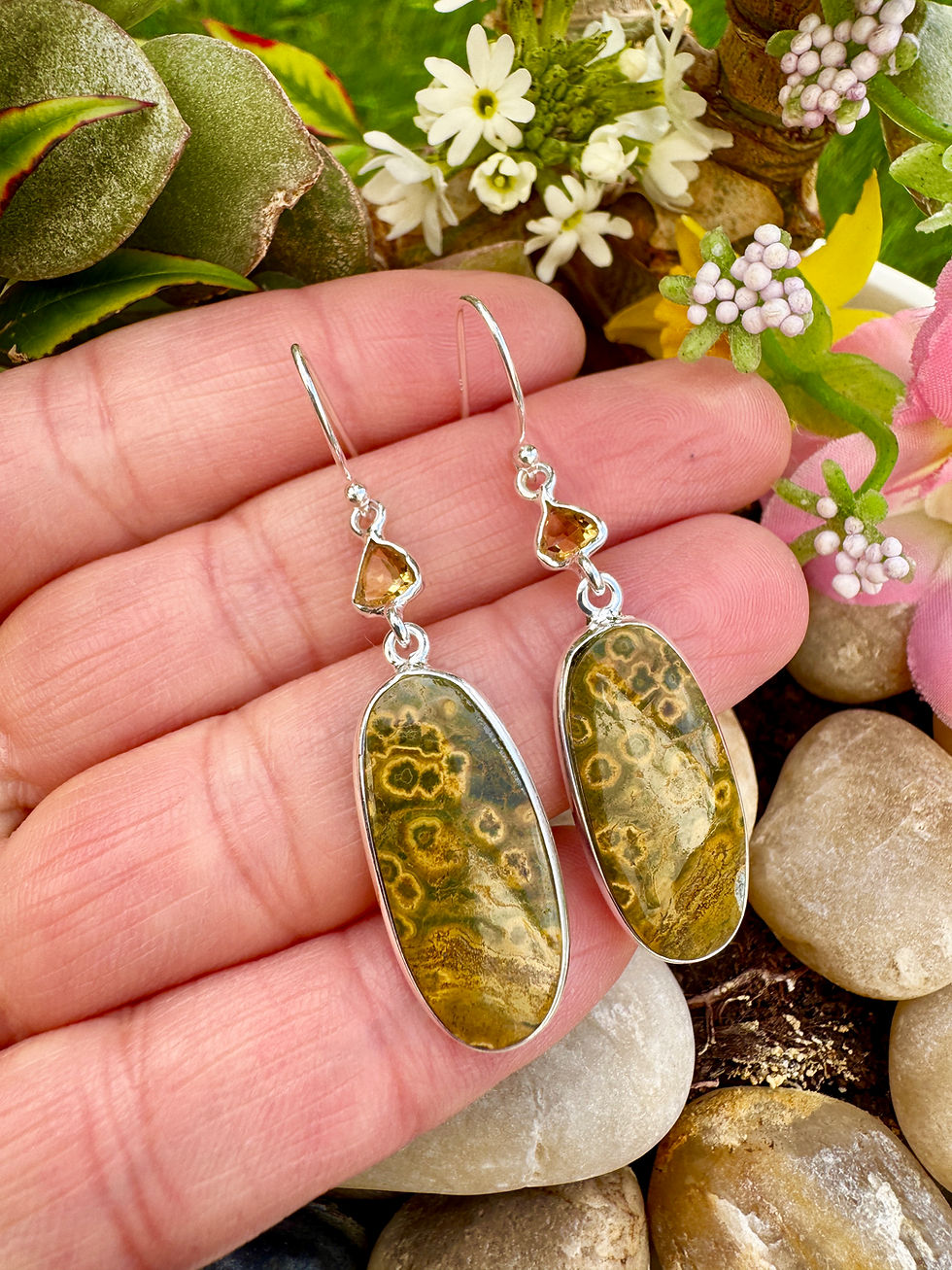 Thumbnail: Genuine Citrine and Jasper Sterling Silver Earrings