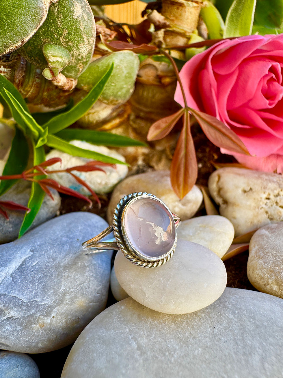 Thumbnail: Handmade women Rose Quartz Sterling Silver Ring.daily jewellery, gift ideas