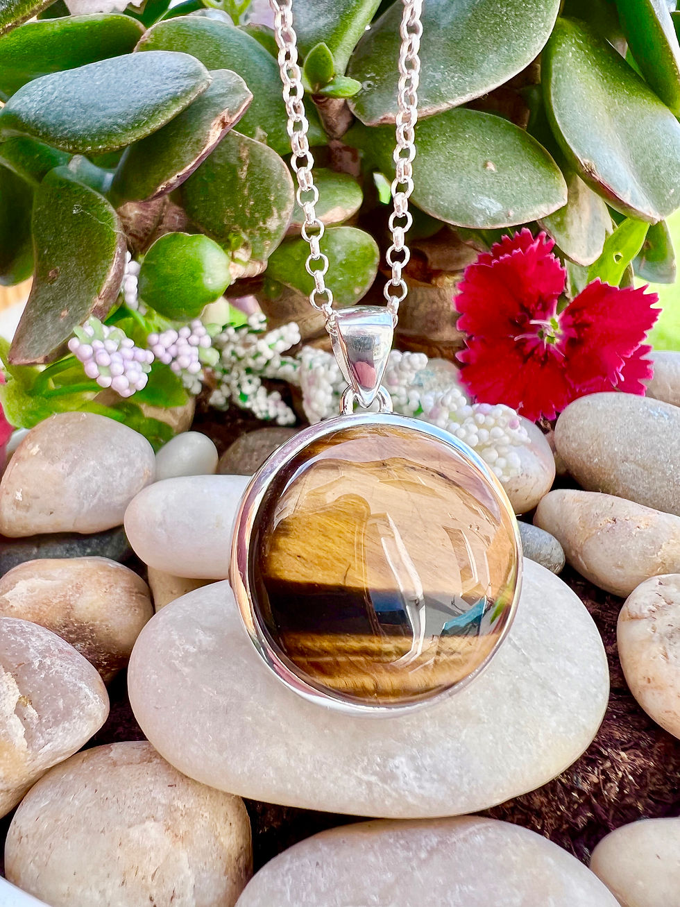 Thumbnail: Brown Tiger Eye Sterling Silver Necklace, Ireland, handmade