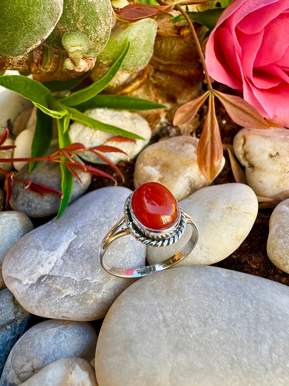Thumbnail: Handmade women Orange Carnelian Sterling Silver Ring