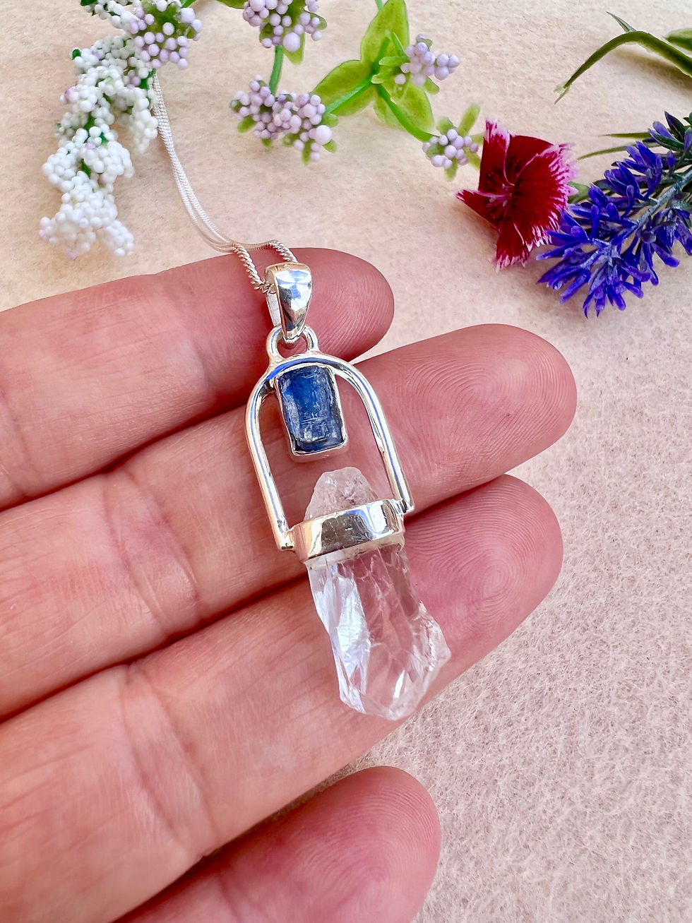 Thumbnail: Clear Quartz & Blue Kyanite Silver Necklace