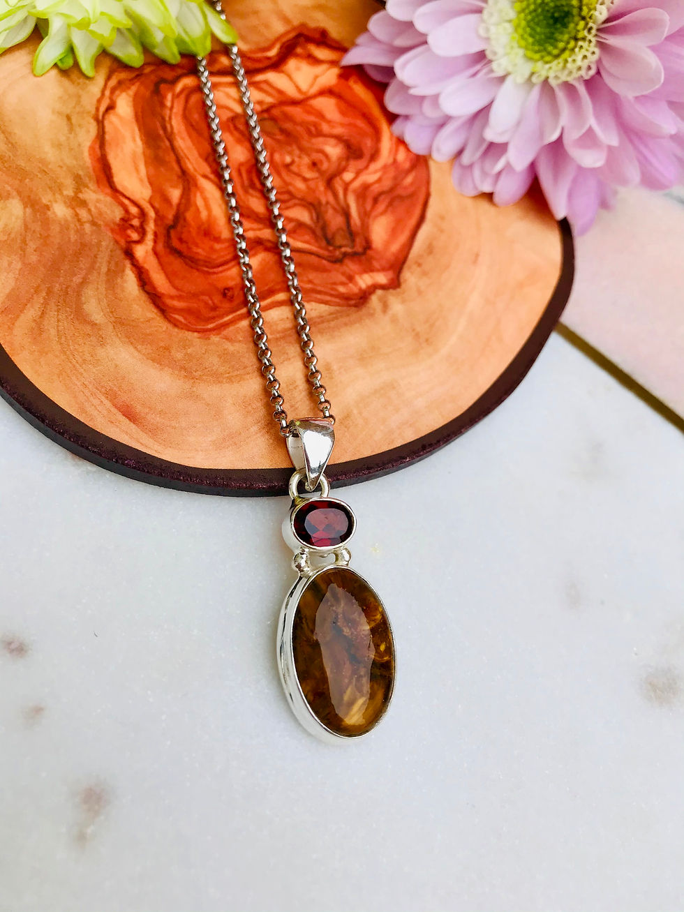 Thumbnail: Garnet & Pietersite Sterling Silver Necklace