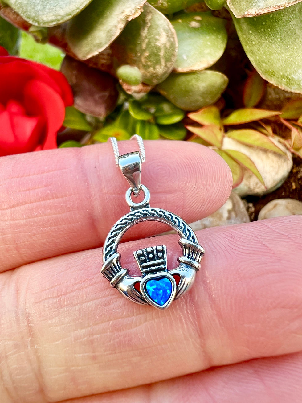 Blue Opal Sterling Silver Claddagh Necklace, Irish gift, fast delivery, s925,xmas gifts, local shop