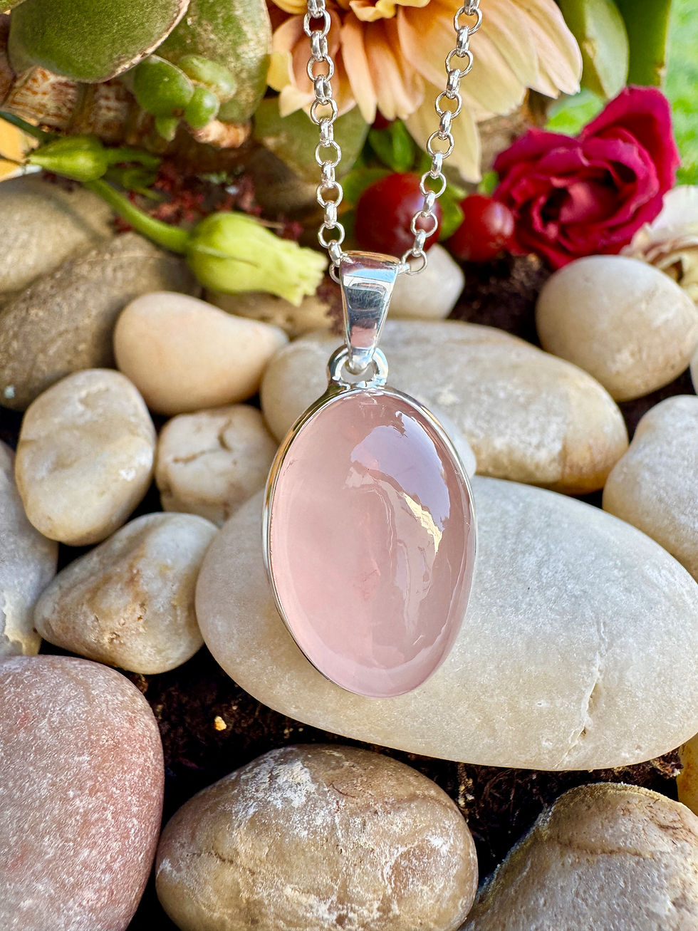 Thumbnail: Handmade Rose Quartz Sterling Silver Necklace, Irish Business, fast delivery