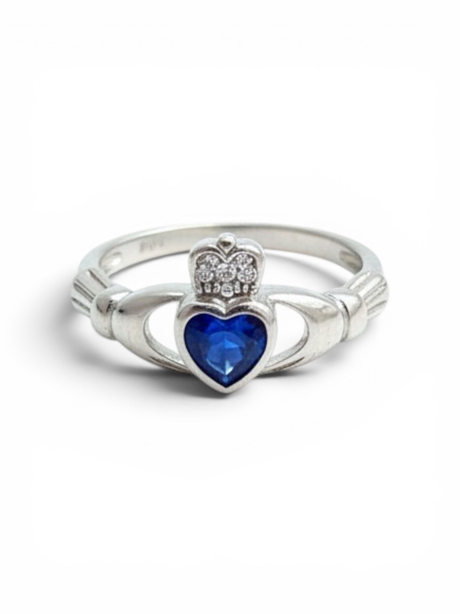 Claddagh Sterling Silver Ring-Sapphire CZ