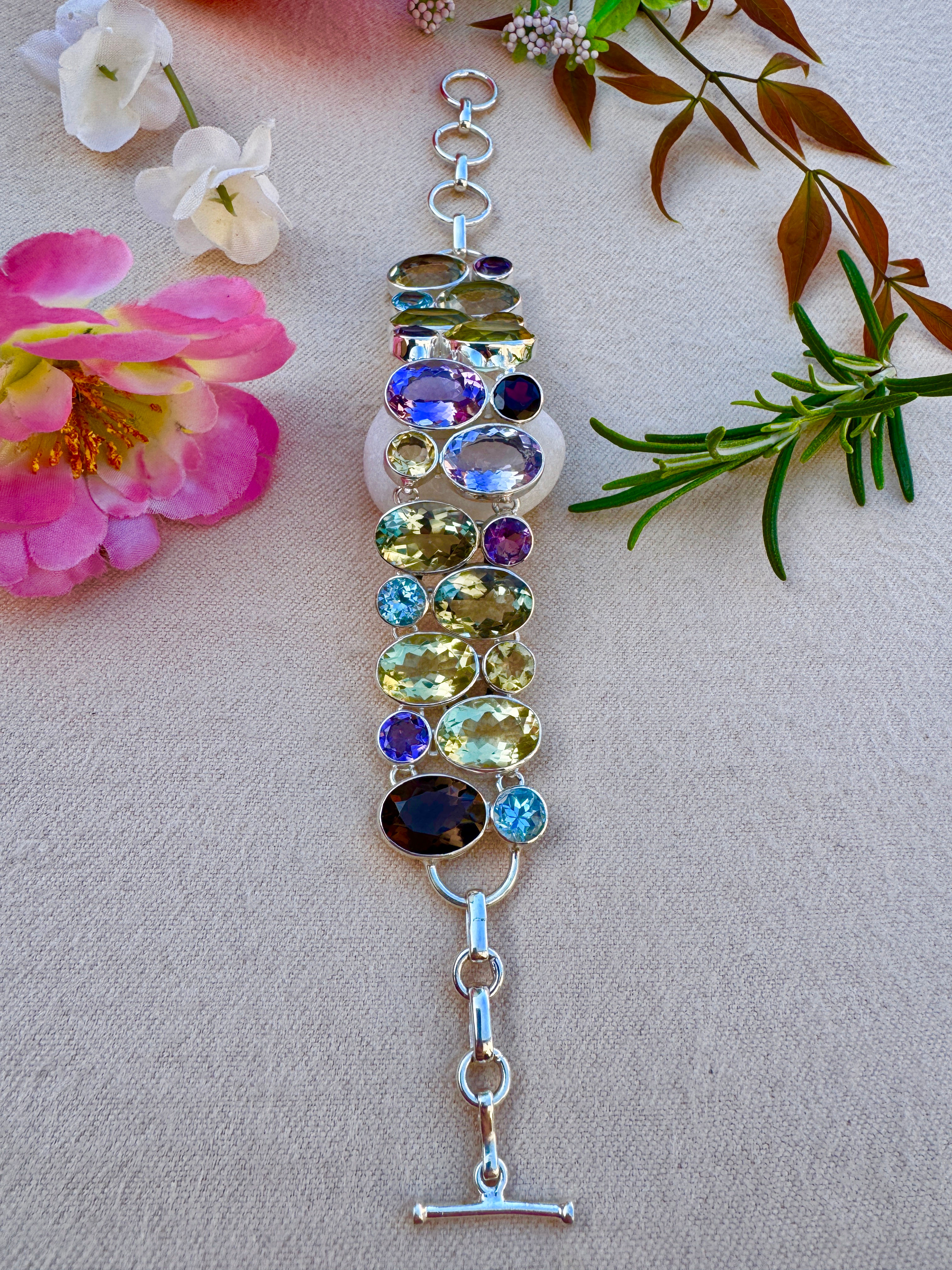 Multi-Gemstone Sterling Silver Bracelet