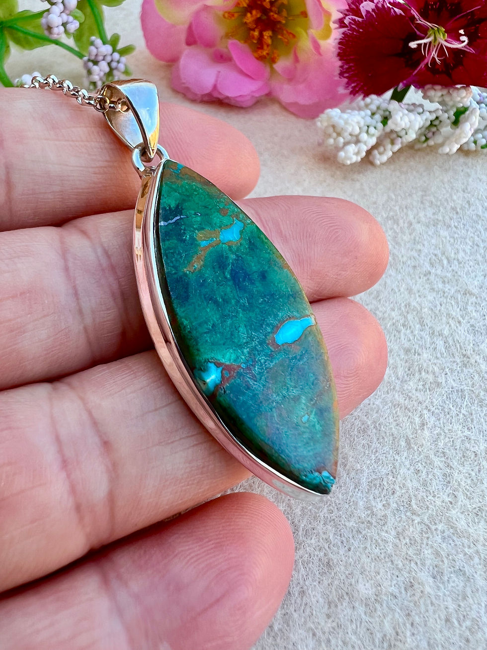 Thumbnail: Peruvian Chrysocolla Sterling Silver Necklace