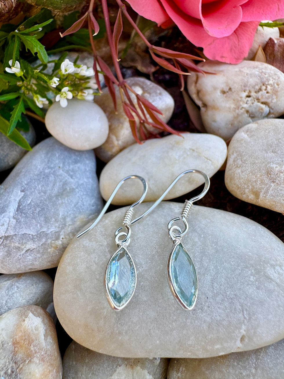 Thumbnail: Dangling Blue Topaz Sterling Silver Drop  Earrings,women earrings,,ireland. simple
