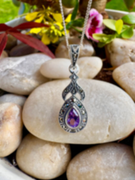 Amethyst  Marcasite Sterling Silver Necklace