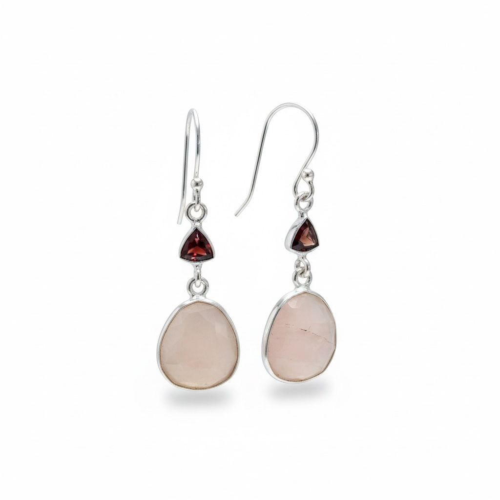 Garnet and Rose Quartz Sterling Silver Earrings