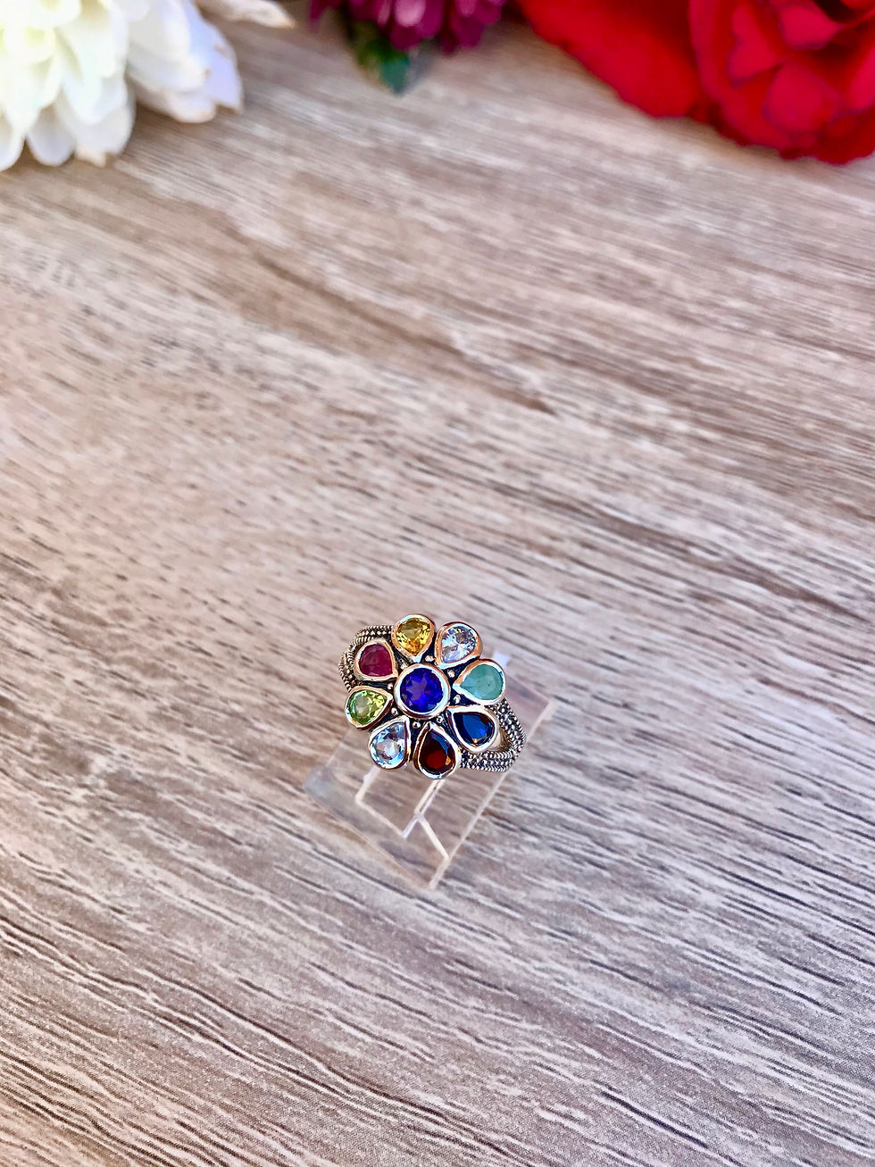 Thumbnail: Gorgeous 9 Different Natural Gemstones Silver Ring