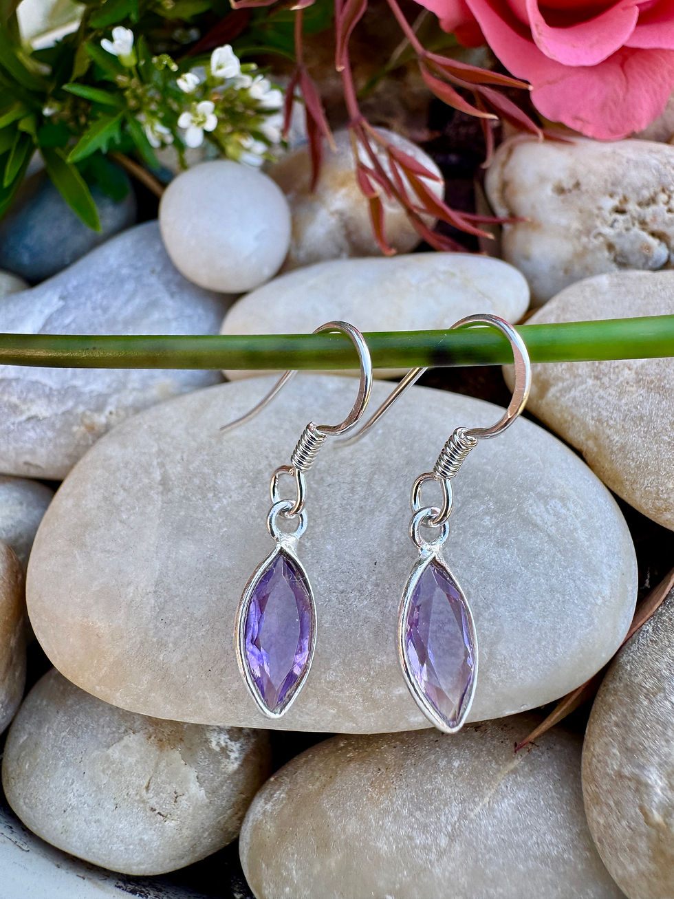 Thumbnail: Dangling Amethyst Sterling Silver Drop  Earrings,women earrings,,ireland. simple
