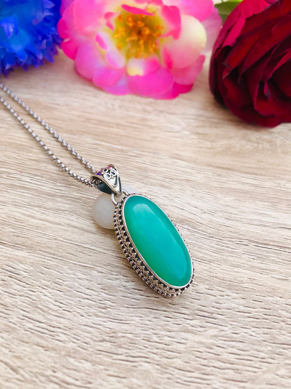 Thumbnail: Chrysoprase Silver Necklace