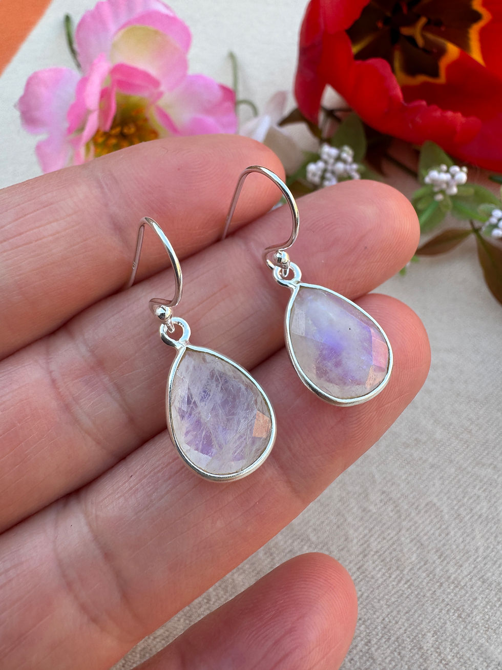Thumbnail: Rainbow Moonstone Sterling Silver Drop Earrings