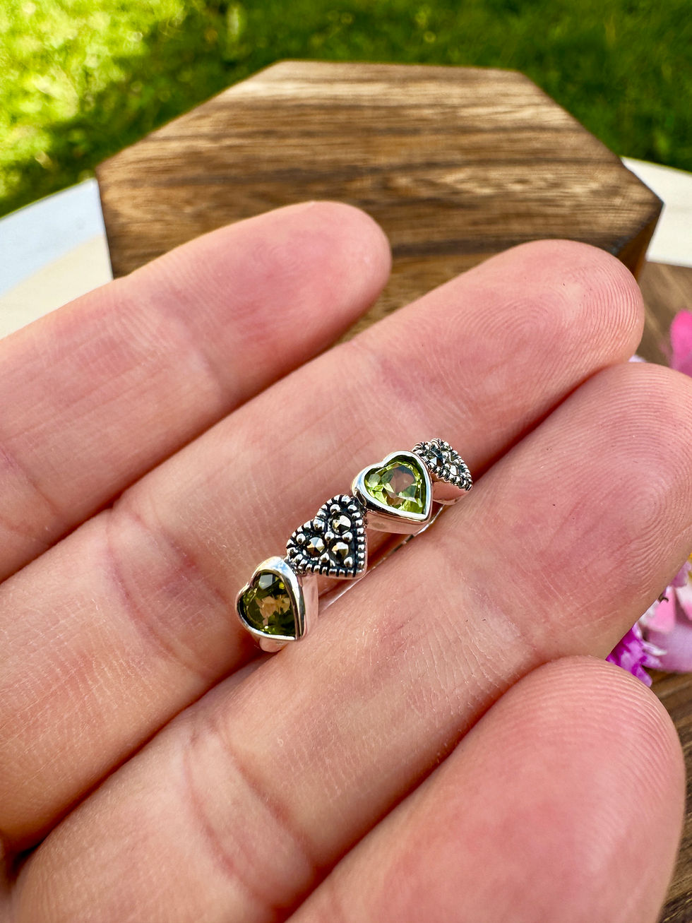 Peridot  Marcasite Sterling Silver Ring,S925, Heart ring