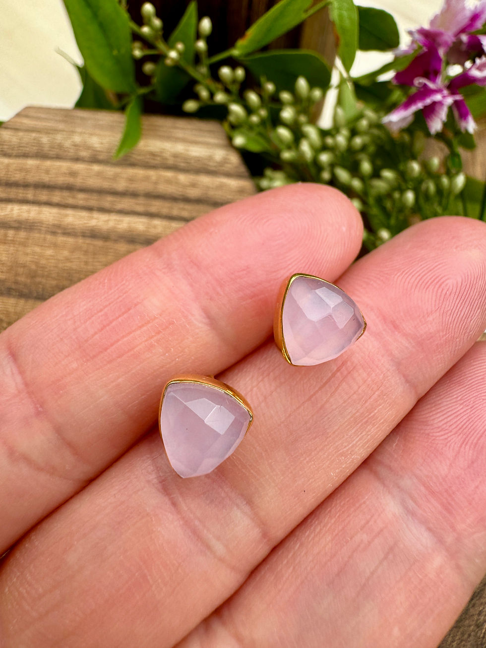 Pink Chalcedony Gold Stud Earrings