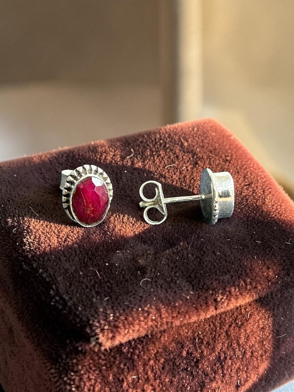 Thumbnail: Ruby Sterling Silver Stud Earrings