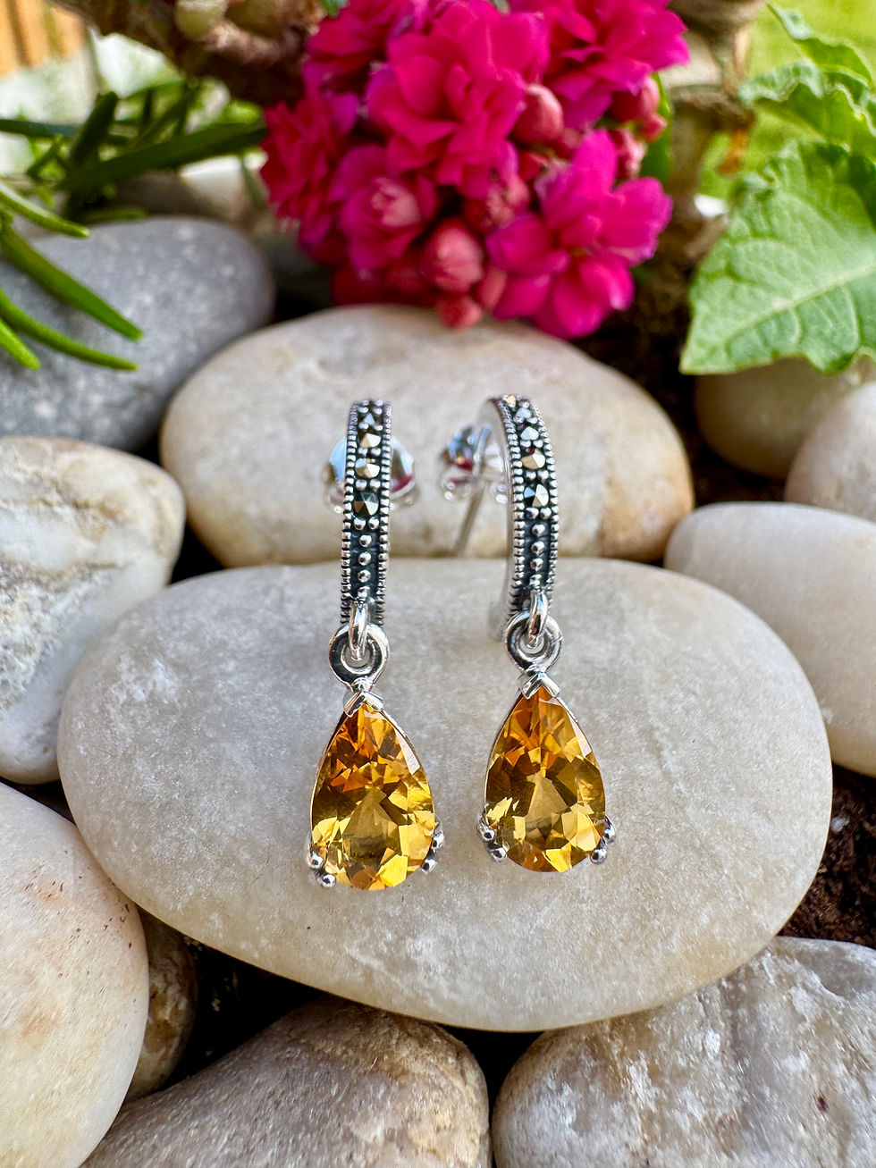 Thumbnail: Brazilian Citrine Sterling Silver Marcasite Earrings