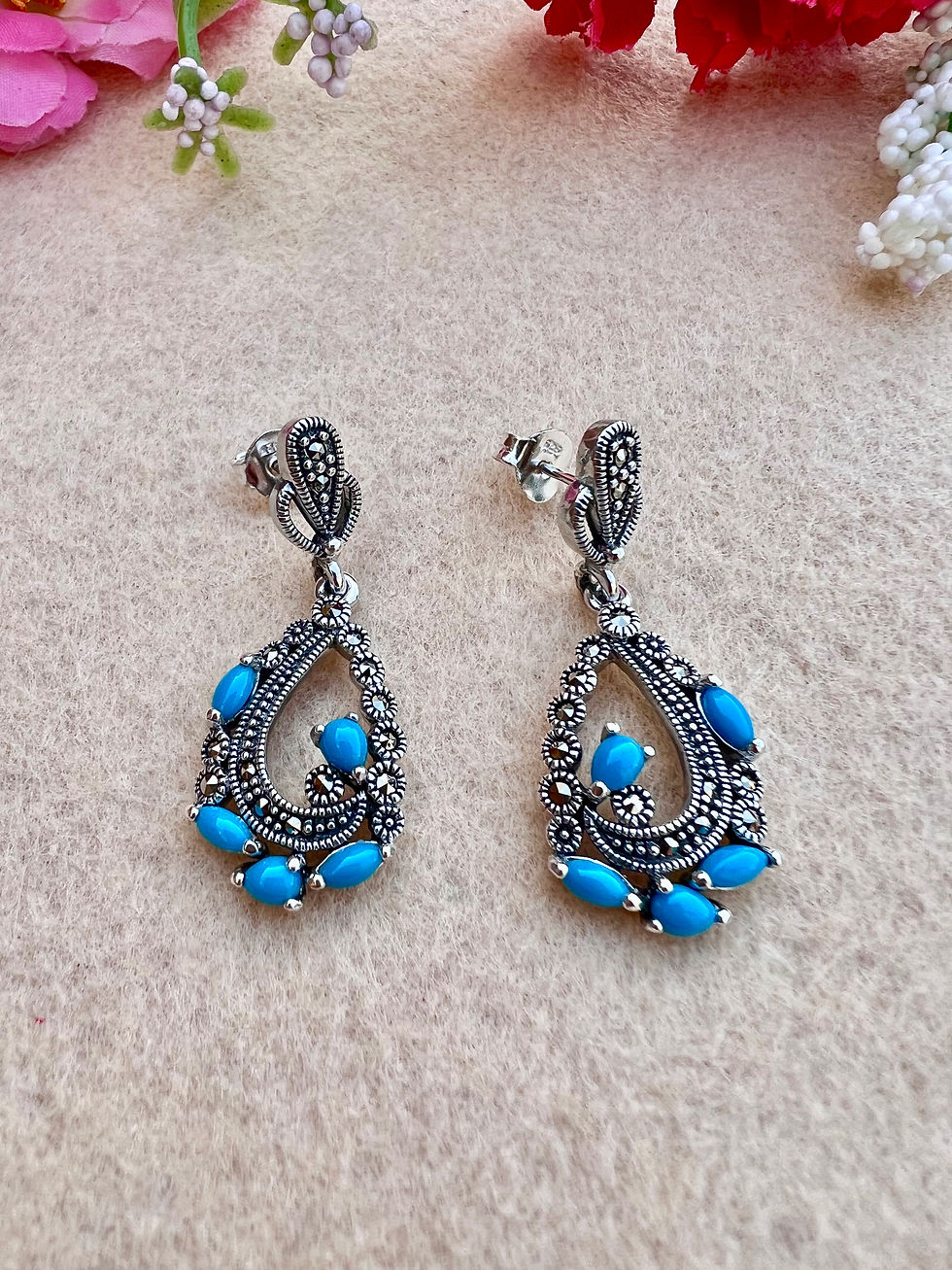 Thumbnail: Turquoise  Marcasite Sterling Silver Earrings