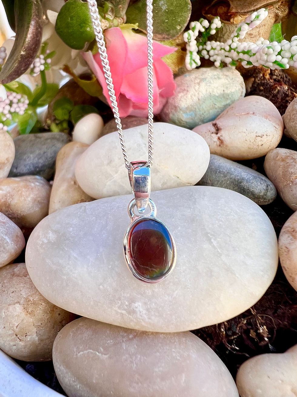 Thumbnail: Canadian Ammolite Sterling Silver Necklace,Ireland, Handmade
