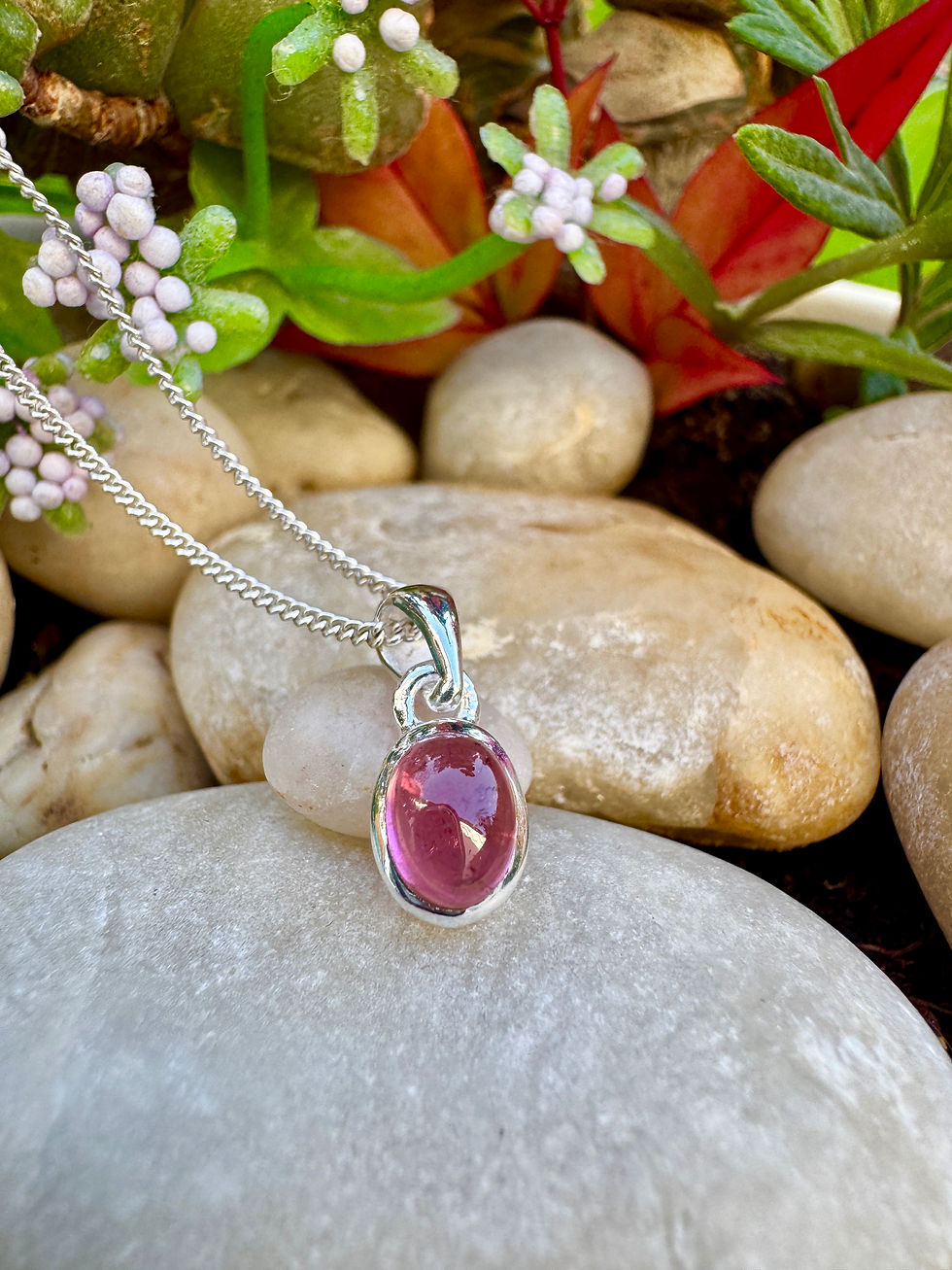 Thumbnail: Handmade Genuine Pink Tourmaline Cabochon Sterling Silver Necklace,Ireland, gifts, daily necklace fast delivery