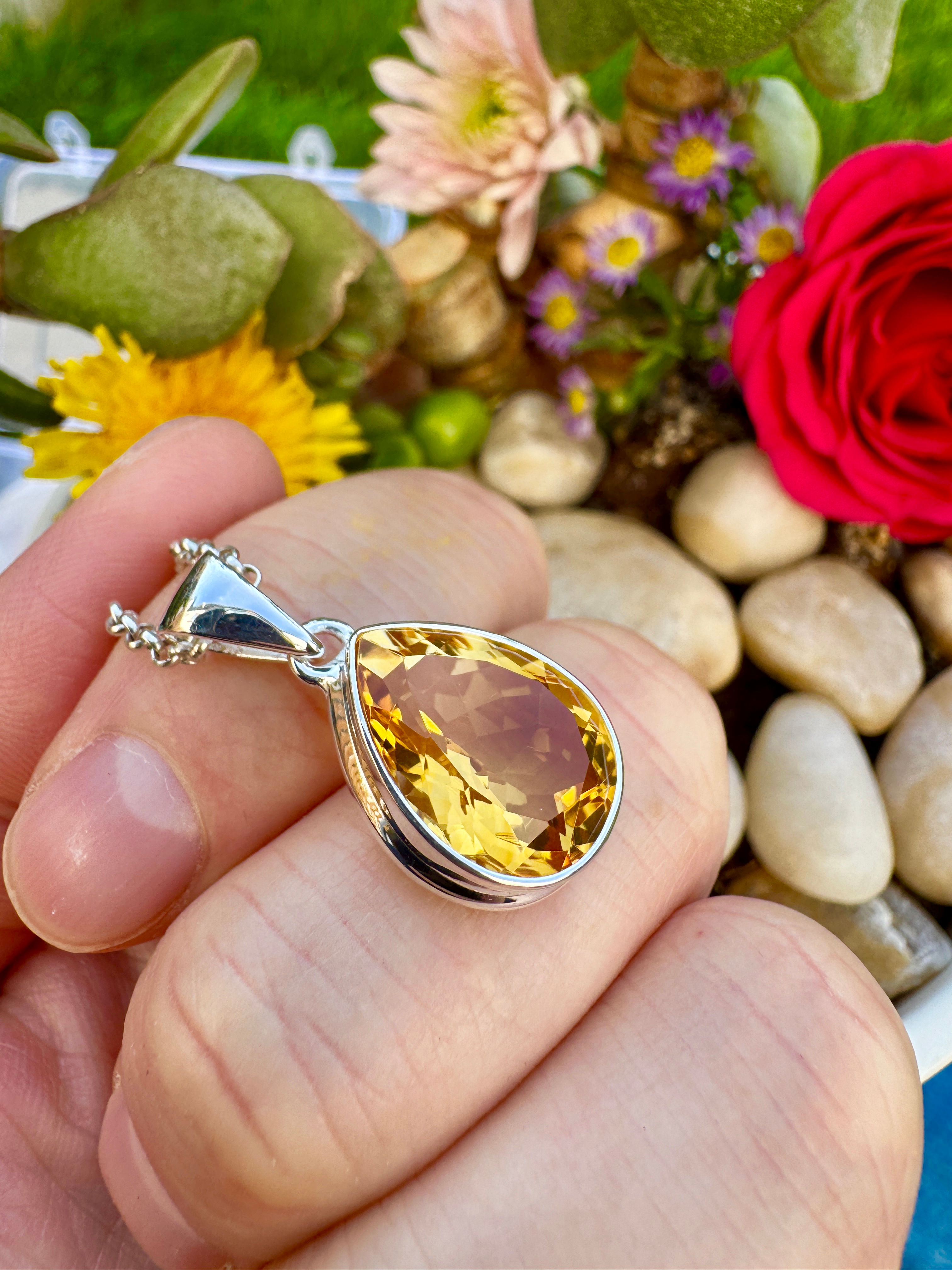 Genuine Citrine Bezel set in Sterling Silver Necklace, great as gift, Irish Local business, fast delivery