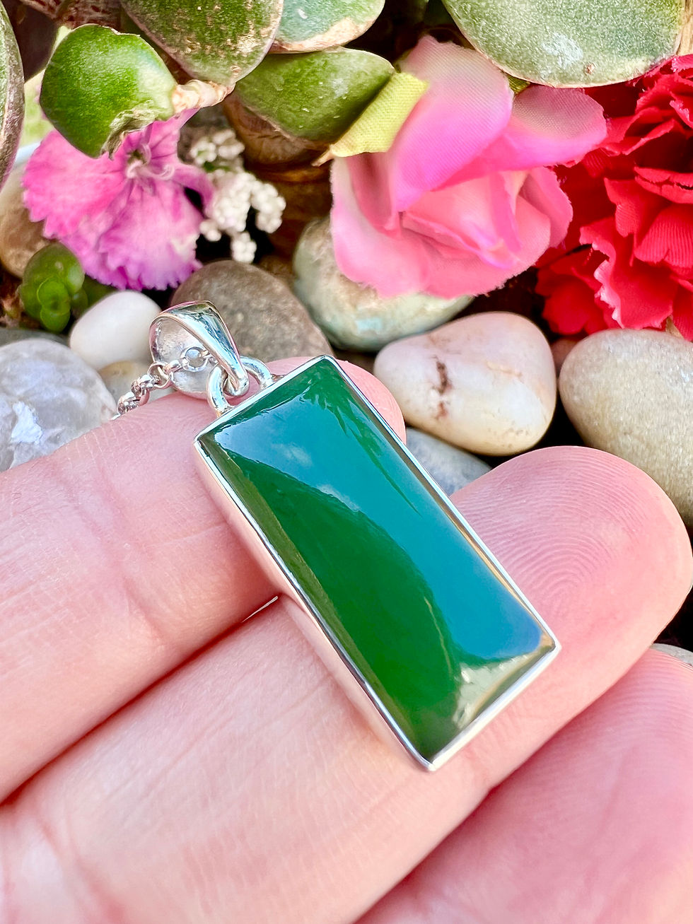 Thumbnail: Nephrite Jade Silver Necklace