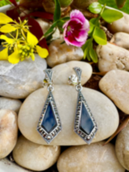 Black Onyx Marcasite Sterling Silver Earrings