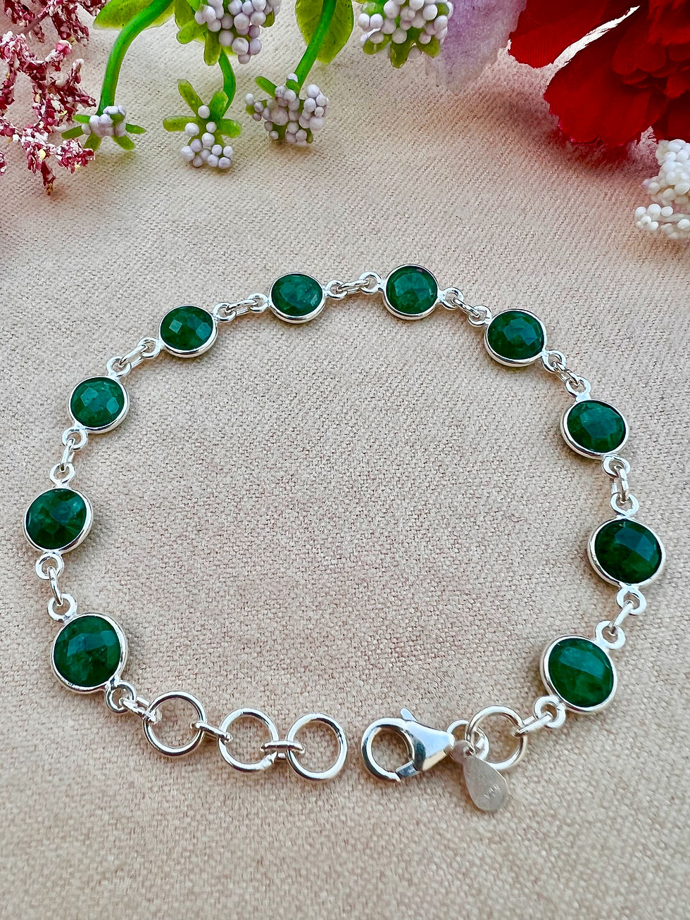 Thumbnail: Semi Precious Emerald Sterling Silver Bracelet