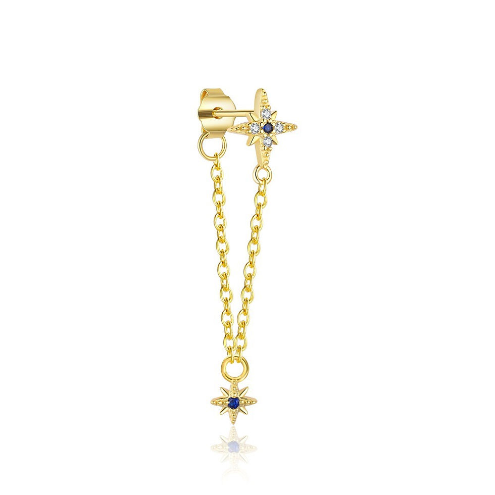 Thumbnail: Northern Star and Moon Long Dangling Earrings