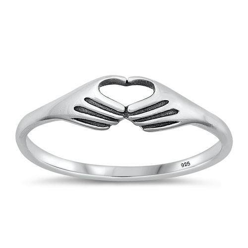 Thumbnail: Love Heart Hand Sterling Silver Ring