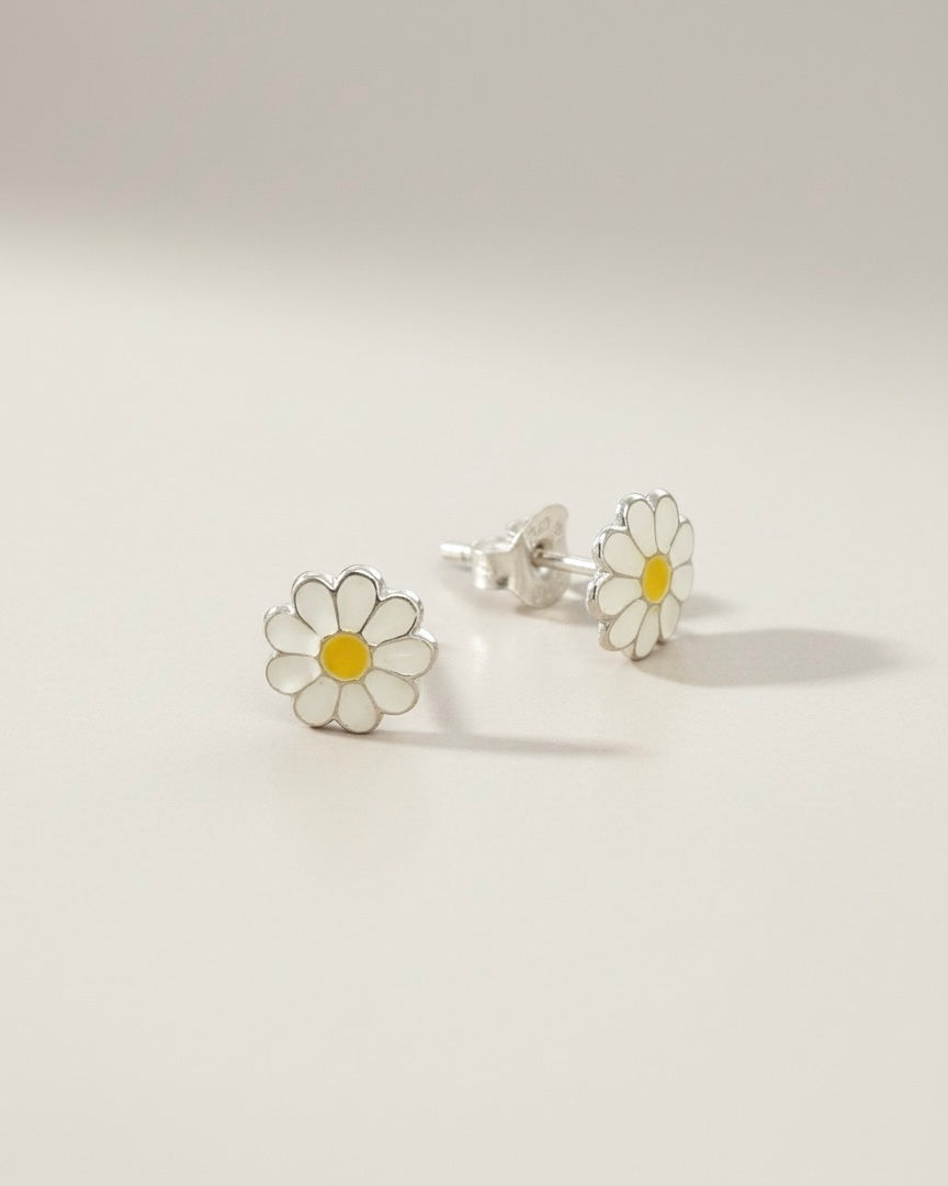 Colorful Enamel Daisy Flower Sterling Silver Stud Earring