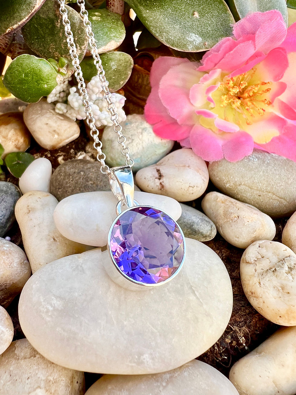 Thumbnail: Beautiful  Round Cut Brazilian Amethyst Sterling Silver Necklace, Ireland,