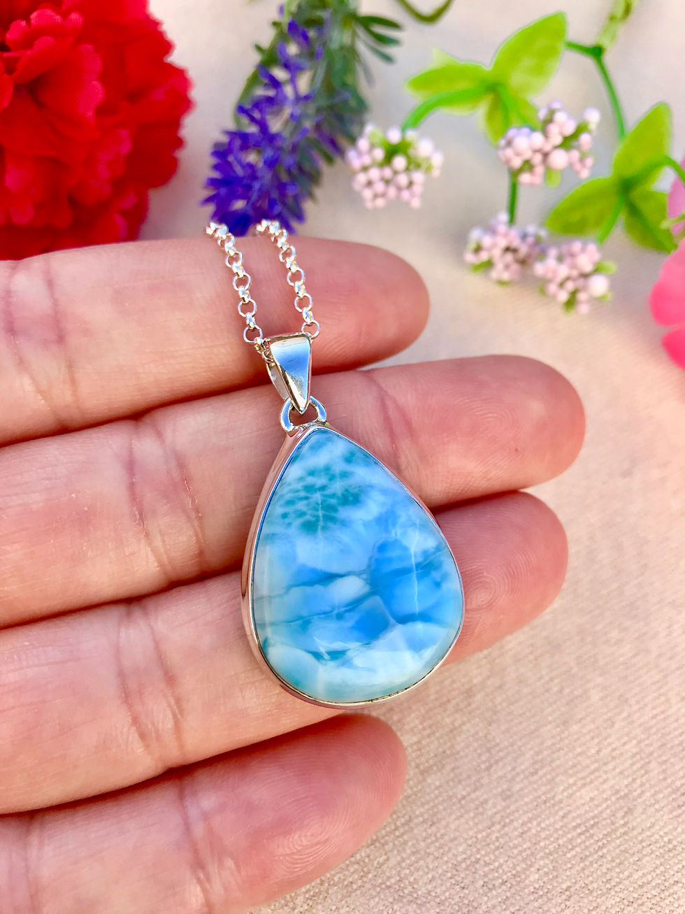 Thumbnail: Handmade Dominican Larimar Sterling Silver Necklace,Irish Business, fast delivery, affordable and unique jewellery